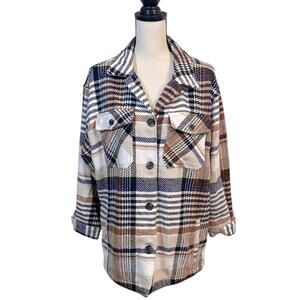 Jade & Ivory Plaid Barn Shacket Brown Black Cream Size Medium Fall Cabincore